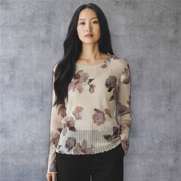 RACHEL BY RACHEL ROY MESH FLORAL TOP - Picture 1 of 4